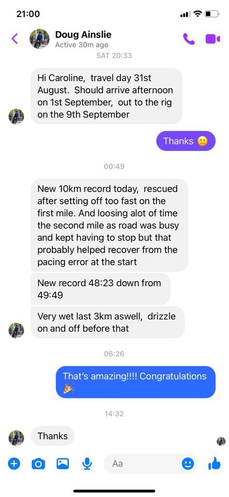 Doug 10k PB Whatsapp